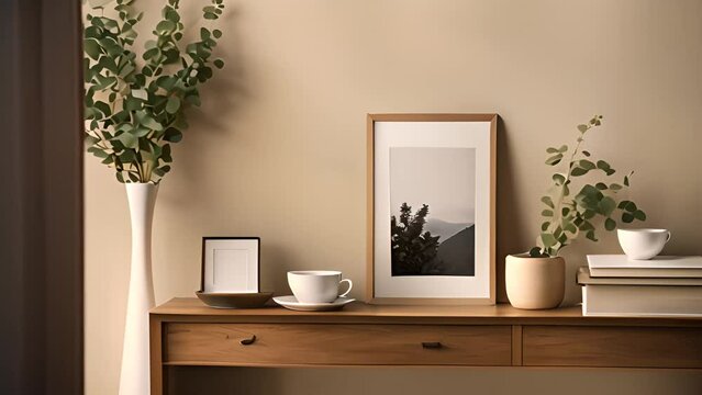 Wooden Console Table With Decor Generative AI