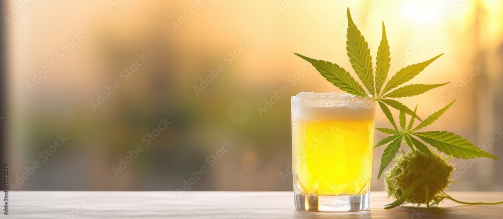 Aufkleber cannabis plant with flower in a yellow lemon fruit on a white background cbd lemonade conceptual foo
