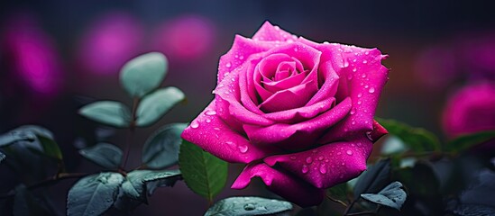 Blooming magenta rose Beautiful flower. Creative banner. Copyspace image