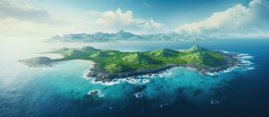 High angle scenic view of island amidst sea. Creative banner. Copyspace image