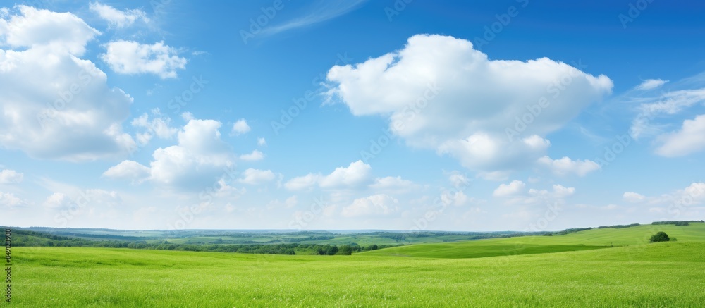 Aufkleber beautiful green field under blue sky with clouds. creative banner. copyspace image