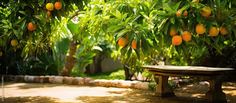 Aufkleber a litle mango tree in the garden. Creative banner. Copyspace image