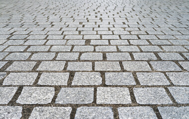 Cobblestone granite pavement perspective view
