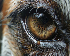 Close Up of Animal Eye Detailed Macro Image Highlighting Intricate Patterns and Textures in the Eye of a Wet Dog