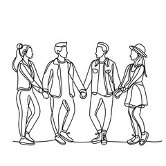 group of people vector illustration. Continuous one line drawing of a friends. 