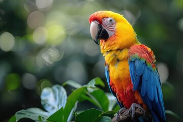 Obraz premium Baby Parrot: A colorful baby parrot, perched on a tropical tree branch. 