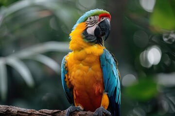 Fototapeta premium Baby Parrot: A colorful baby parrot, perched on a tropical tree branch. 
