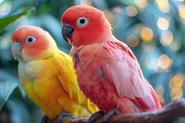 Baby Parrot: A colorful baby parrot, perched on a tropical tree branch. 
