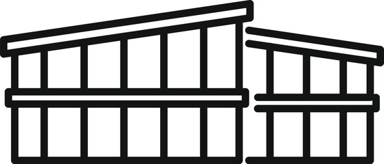 Minimalist line art illustration representing a modern industrial building during its construction phase
