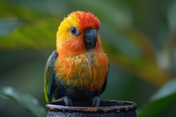 Baby Parrot: A colorful baby parrot, perched on a tropical tree branch. 