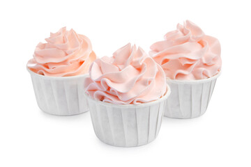 Tasty cupcakes with cream isolated on white