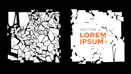 Broken Glass Squares with Cracks. Abstract Comic Book Flash Explosion Blast Radial Lines. Shattered, Fractured and Broken Texture. Bullet Shot Effect VFX. Vector Illustration.