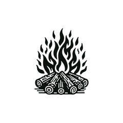 Black and white fireplace silhouette icons | Retro silhouette of a bonfire.