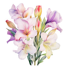 bouquet of pink lilies watercolor isolated on transparent background cutout