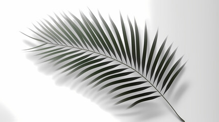 Fototapeta premium Realistic transparent shadow from a leaf of a palm tree on the white background. Tropical leaves shadow. Mockup with palm leaves shadow.