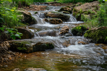 close up horizontal image of a small mountain creek flowing