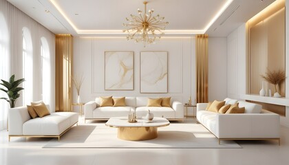 Fototapeta premium white and gold theme modern interior