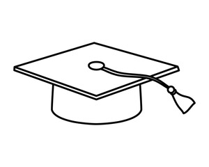 Simple black outline graduation cap icon. Graduation hat is a headdress for the graduation ceremony. Black outline of the graduation hat with a tassel hanging off the side of the mortarboard.