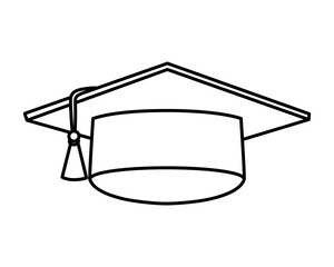 Minimalist graduation cap icon. Graduation hat is a headdress for the graduation ceremony. Black outline of the graduation hat with a tassel hanging off the side of the mortarboard.