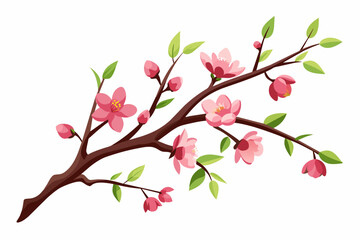 Very Thin Sakura Branch with Flowers in Buds,tree, branch, spring, flower, nature, blossom, cherry, vector, design, plant, floral, sakura, leaf, 