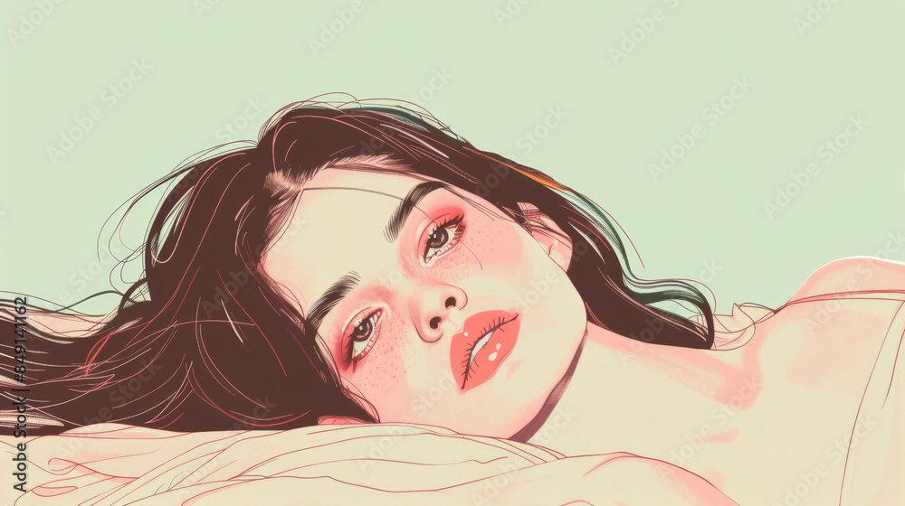 Canvas Prints a drawing of a woman laying on a bed