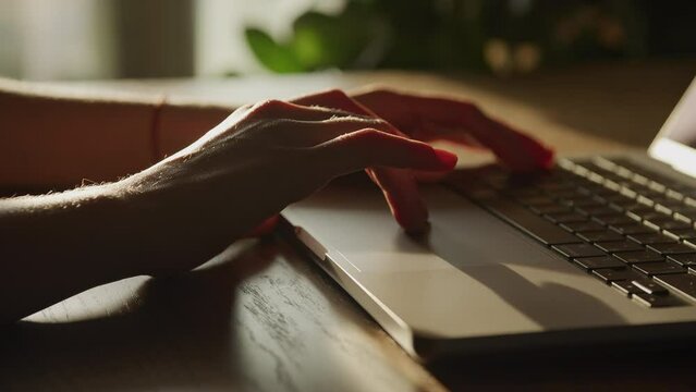 Close-up of Hand on Laptop Touchpad in Sunlit Room