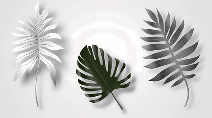 Fototapeta premium Realistic transparent shadow from a leaf of a palm tree on the white background. Tropical leaves shadow. Mockup with palm leaves shadow.