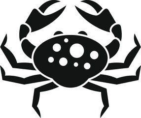 Black and white icon of a crab standing with its claws open