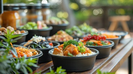 Fototapeta premium A Row of Delicious and Colorful Asian-Inspired Bowls