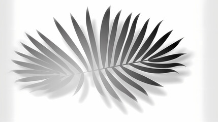 Realistic transparent shadow from a leaf of a palm tree on the white background. Tropical leaves shadow. Mockup with palm leaves shadow.