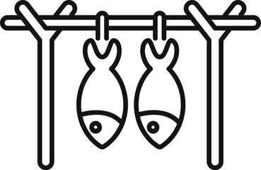 Simple representation of fishes being dried under the sun, a common practice in several countries