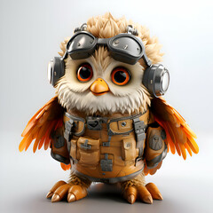 Fototapeta premium Cute owl in aviator helmet and goggles. 3d rendering