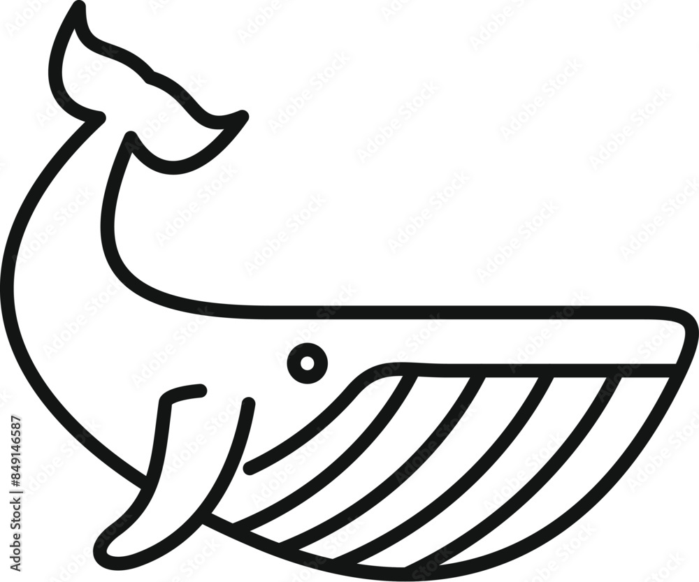 Sticker Simple line art illustration of a whale swimming underwater