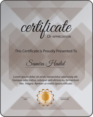 Certificate of achievement border template with luxury badge and modern line pattern.