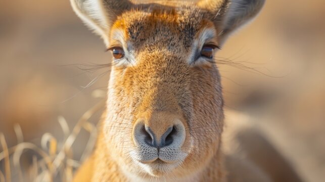 A close-up of a kijang, a small antelope found in the grasslands of Asia.