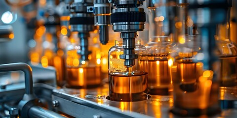 Macro shot of peptide synthesis in automated machine with reaction columns. Concept Peptide Synthesis, Automated Machine, Reaction Columns, Macro Photography
