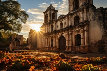 Mission Concepci&oacute;n, San Antonio Baroque Architecture and Exuberant Nature., generative IA