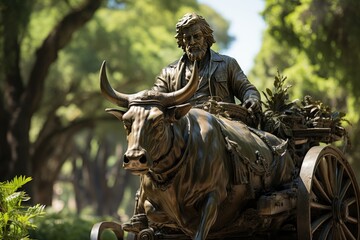 Monument a la cart in exuberant Batlle Park, Montevideo., generative IA