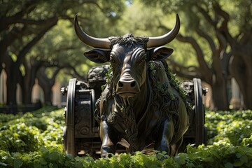 Monument a la cart in exuberant Batlle Park, Montevideo., generative IA
