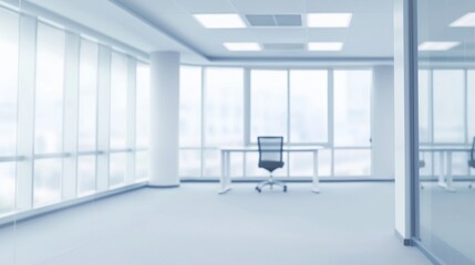 Fototapeta premium Blurred empty open space office with abstract light bokeh. High-quality, high-detail photograph of office interior background, perfect for design and professional projects