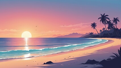 Simple beach view with dusk background, Ai generated