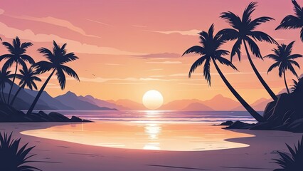Simple beach view with dusk background, Ai generated