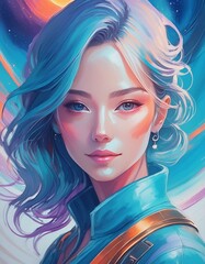 Fototapeta premium Painted portrait of a beautiful woman 