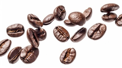 Obraz premium A close up of coffee beans with the beans spread out in a line