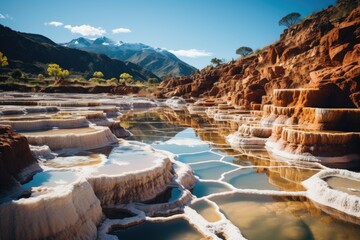 Maras Salt Ponds spectacular saline terraces in Cusco, Peru., generative IA