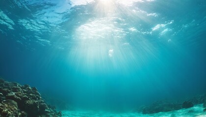 Mesmerizing underwater view of the coral reef, illuminated by the rays of the sun. Concept related to nature, marine life, ecology, summer vacation and adventure