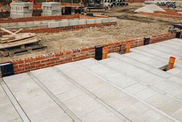 New house ground floor construction made of beam and concrete blocks