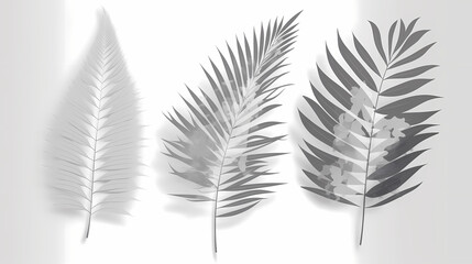 Fototapeta premium Realistic transparent shadow from a leaf of a palm tree on the white background. Tropical leaves shadow. Mockup with palm leaves shadow.