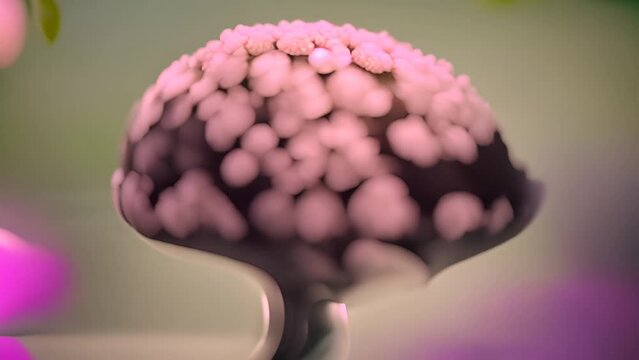 Brain Covered in Pink Flowers Generative AI