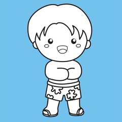 Cute Kids Wearing Swimwear for Swimming Activity Summer Holiday Cartoon Digital Stamp Outline